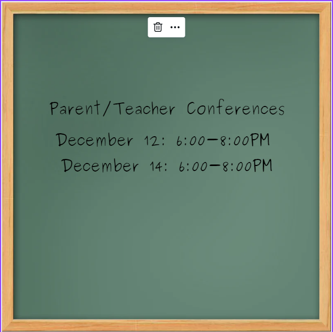 Chalkboard that says "Parent Teacher Conferences"